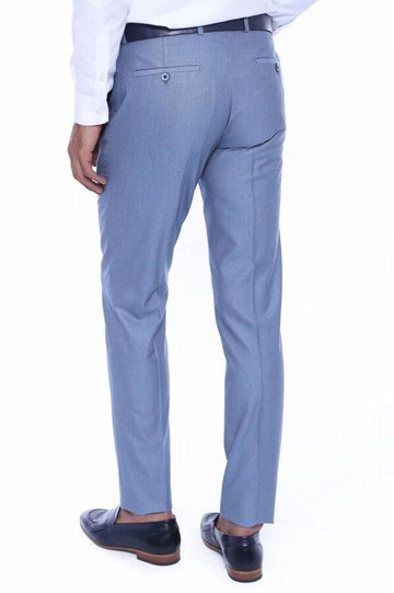 Light Blue Slim Fit Patterned Dress Trousers – Wessi