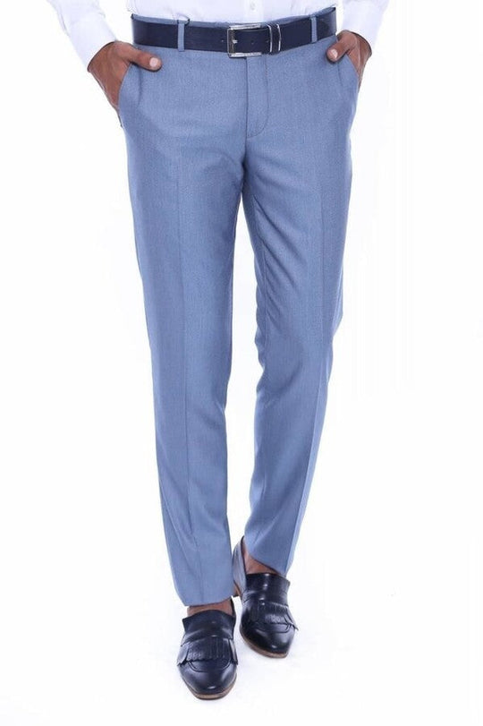 Light Blue Slim Fit Patterned Dress Trousers – Wessi