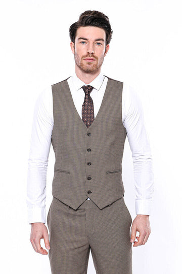 Cream Slim Fit Self-Patterned Single Waistcoat – Wessi