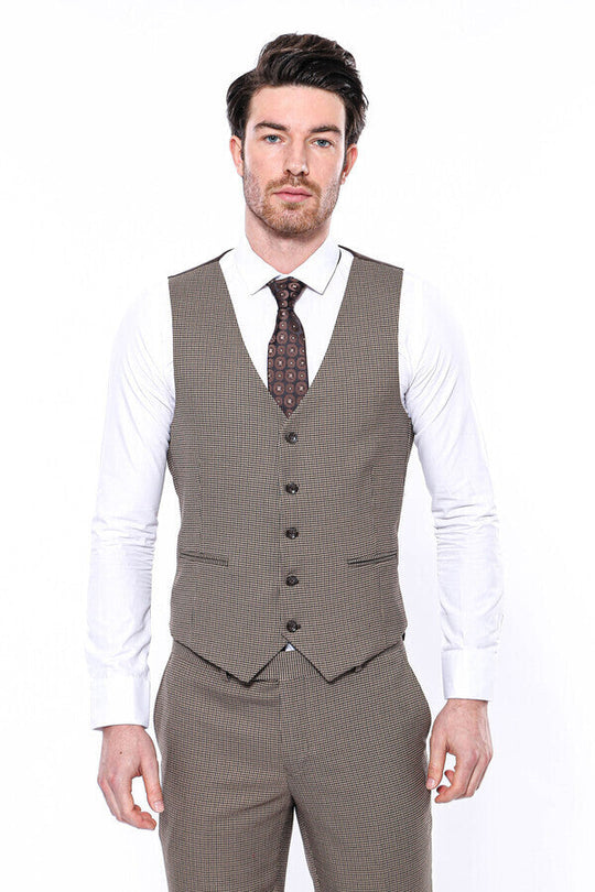 Cream Slim Fit Self-Patterned Single Waistcoat – Wessi