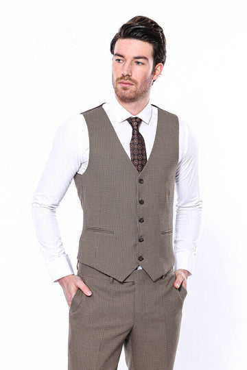 Cream Slim Fit Self-Patterned Single Waistcoat – Wessi