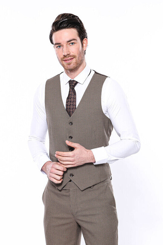 Cream Slim Fit Self-Patterned Single Waistcoat – Wessi