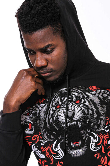 Black Slim Fit Crew Neck Patterned Sweatshirt | Wessi
