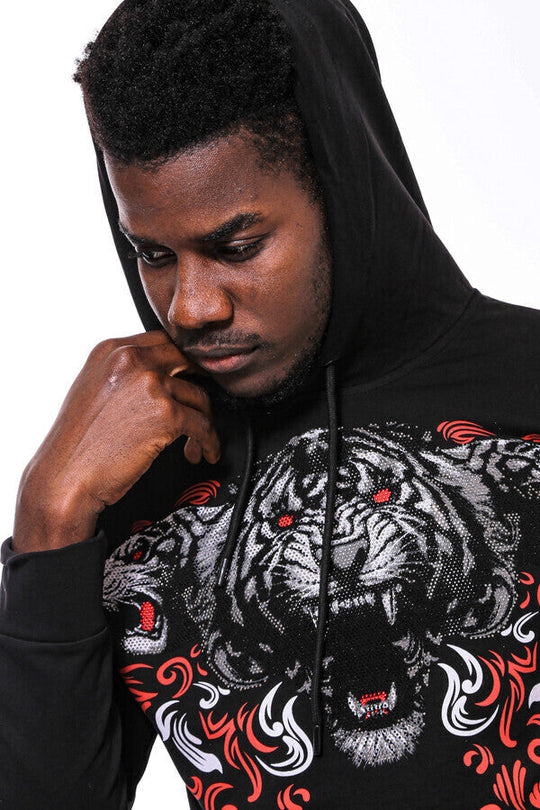 Black Slim Fit Crew Neck Patterned Sweatshirt | Wessi