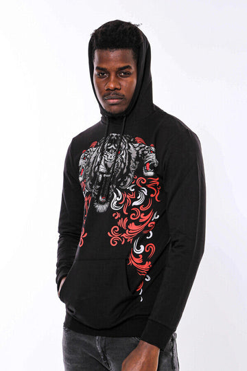 Black Slim Fit Crew Neck Patterned Sweatshirt | Wessi