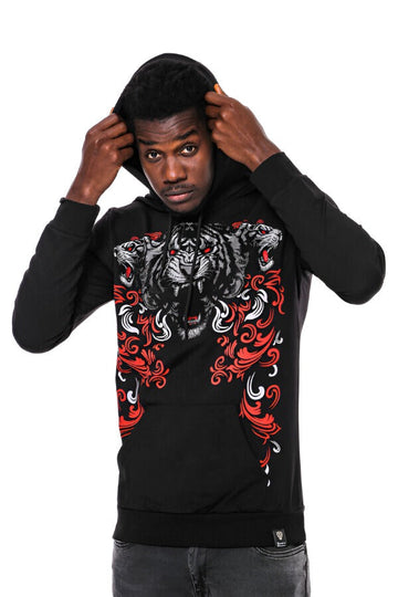 Black Slim Fit Crew Neck Patterned Sweatshirt | Wessi