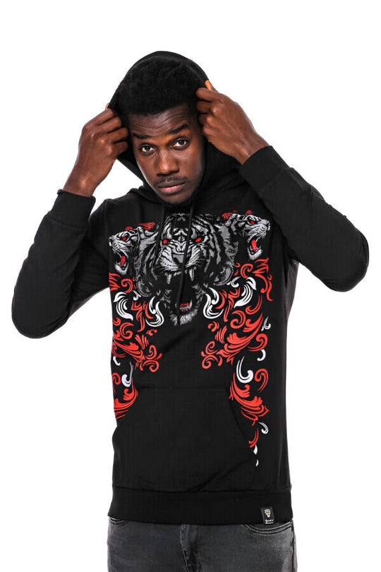 Black Slim Fit Crew Neck Patterned Sweatshirt | Wessi