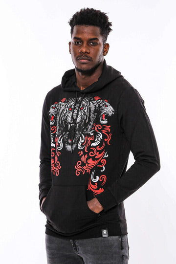 Black Slim Fit Crew Neck Patterned Sweatshirt | Wessi