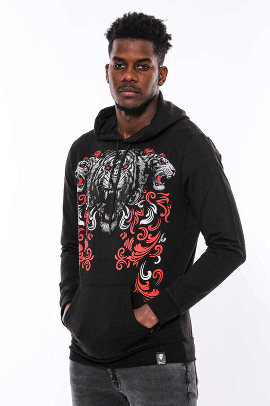 Black Slim Fit Crew Neck Patterned Sweatshirt | Wessi