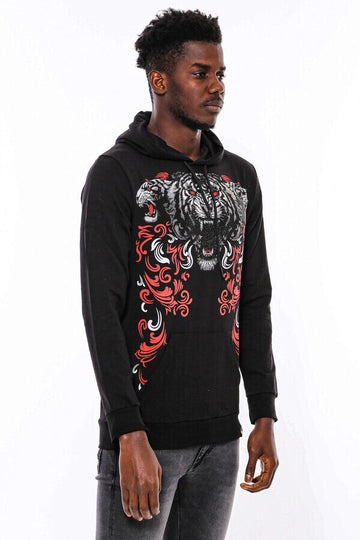 Black Slim Fit Crew Neck Patterned Sweatshirt | Wessi