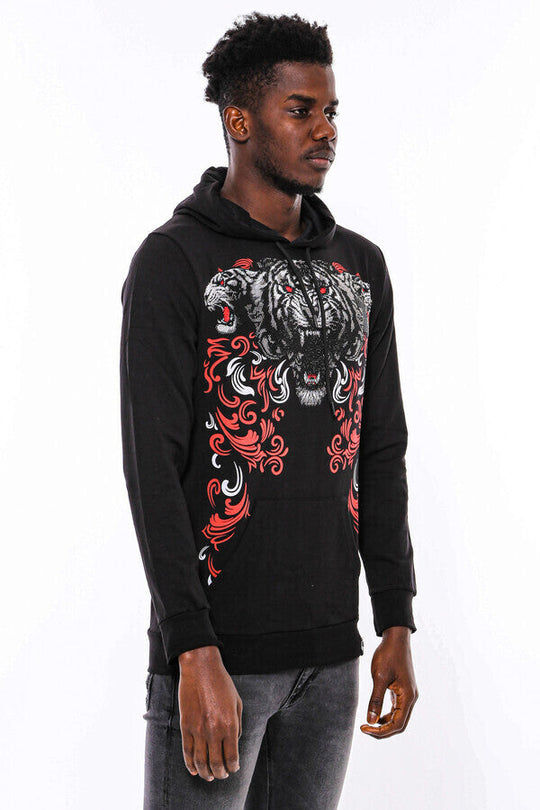 Black Slim Fit Crew Neck Patterned Sweatshirt | Wessi
