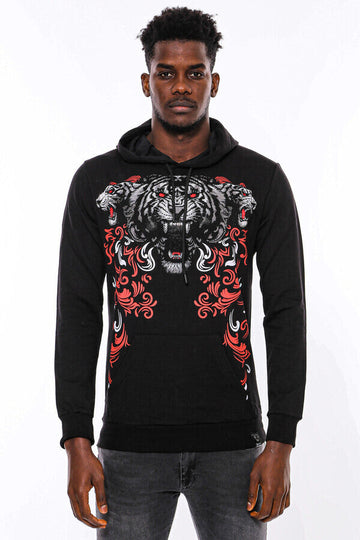 Black Slim Fit Crew Neck Patterned Sweatshirt | Wessi
