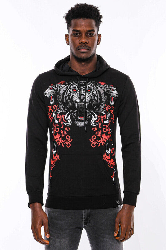 Black Slim Fit Crew Neck Patterned Sweatshirt | Wessi