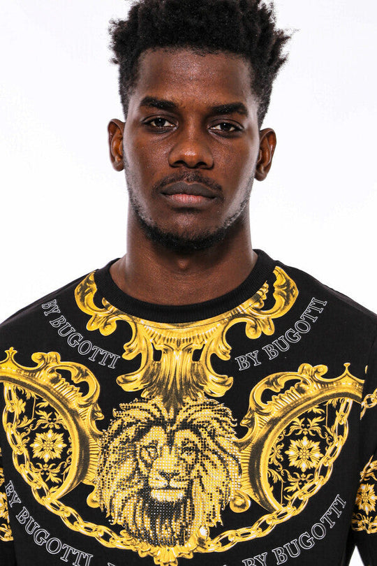 Black & Yellow Slim Fit Crew Neck Patterned Sweatshirt | Wessi