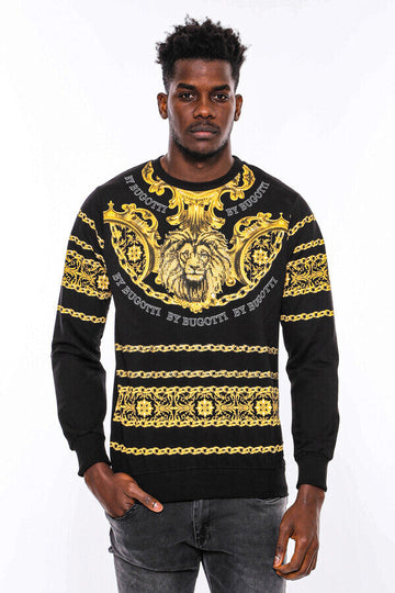 Black & Yellow Slim Fit Crew Neck Patterned Sweatshirt | Wessi