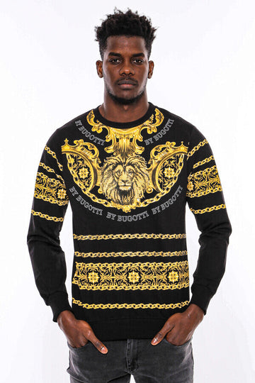Black & Yellow Slim Fit Crew Neck Patterned Sweatshirt | Wessi