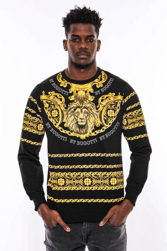 Black & Yellow Slim Fit Crew Neck Patterned Sweatshirt | Wessi