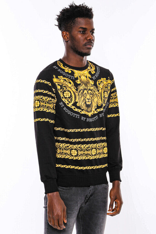 Black & Yellow Slim Fit Crew Neck Patterned Sweatshirt | Wessi