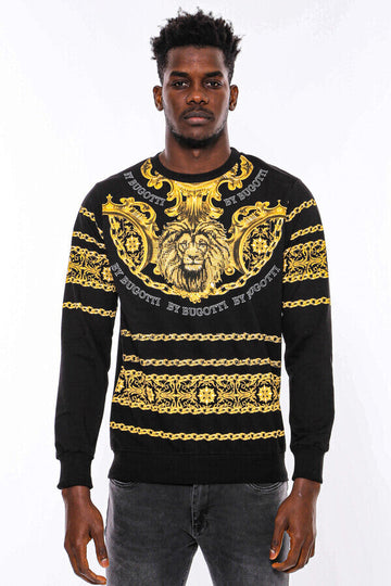 Black & Yellow Slim Fit Crew Neck Patterned Sweatshirt | Wessi