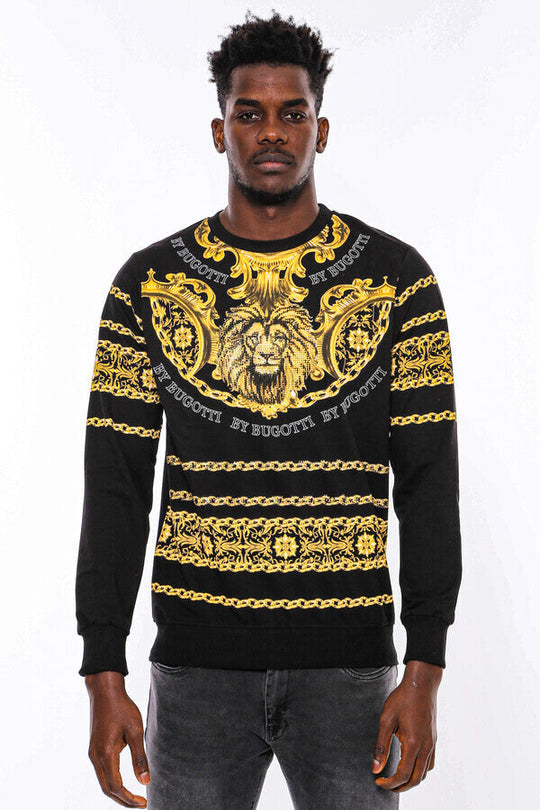 Black & Yellow Slim Fit Crew Neck Patterned Sweatshirt | Wessi