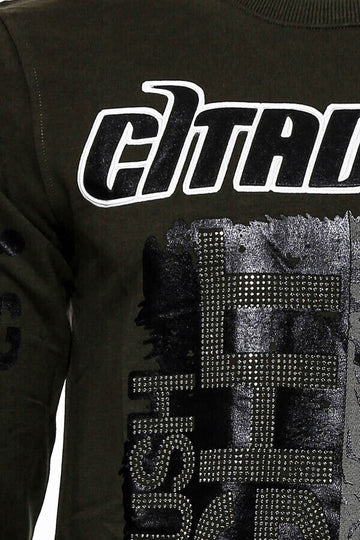 Dark Green Slim Fit Crew Neck Patterned Sweatshirt | Wessi