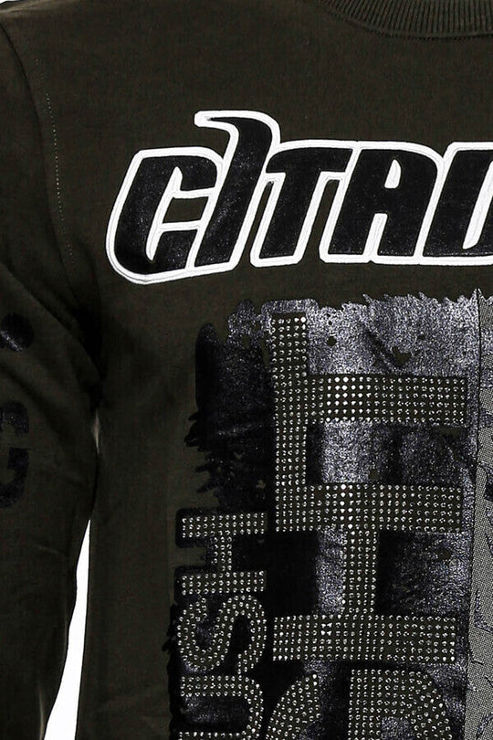 Dark Green Slim Fit Crew Neck Patterned Sweatshirt | Wessi