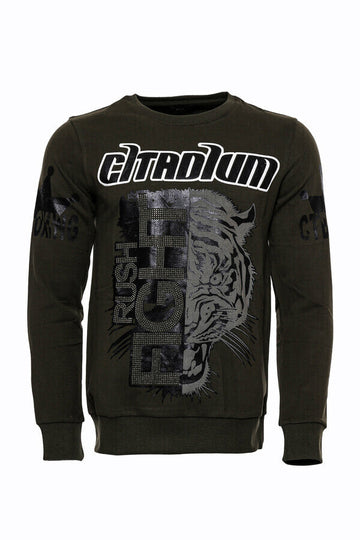 Dark Green Slim Fit Crew Neck Patterned Sweatshirt | Wessi