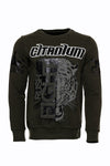 Dark Green Slim Fit Crew Neck Patterned Sweatshirt | Wessi