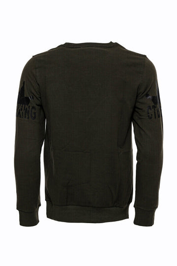 Dark Green Slim Fit Crew Neck Patterned Sweatshirt | Wessi
