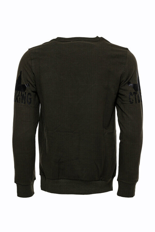 Dark Green Slim Fit Crew Neck Patterned Sweatshirt | Wessi