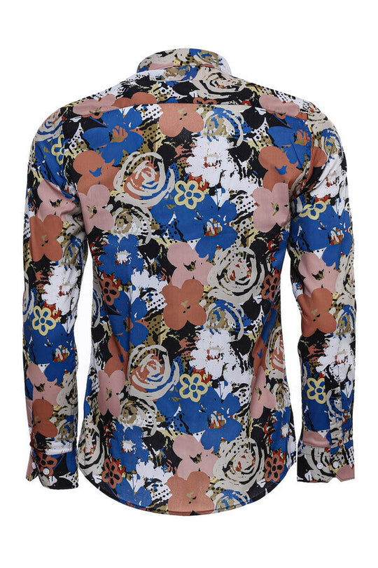 Men's Brown Slim Fit Floral Patterned Cotton Shirt | Wessi