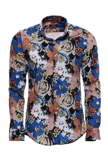 Men's Brown Slim Fit Floral Patterned Cotton Shirt | Wessi