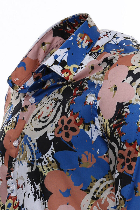 Men's Brown Slim Fit Floral Patterned Cotton Shirt | Wessi