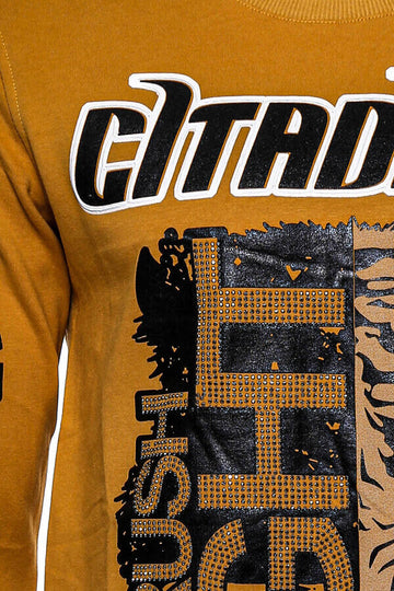 Mustard Slim Fit Crew Neck Patterned Sweatshirt | Wessi