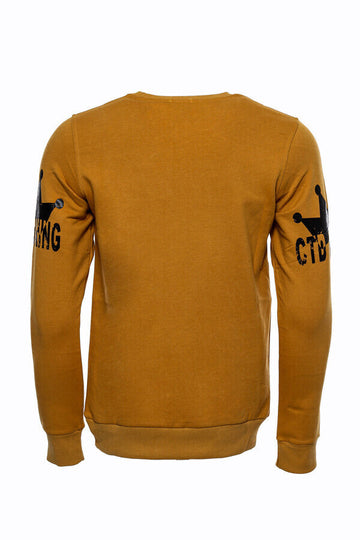Mustard Slim Fit Crew Neck Patterned Sweatshirt | Wessi