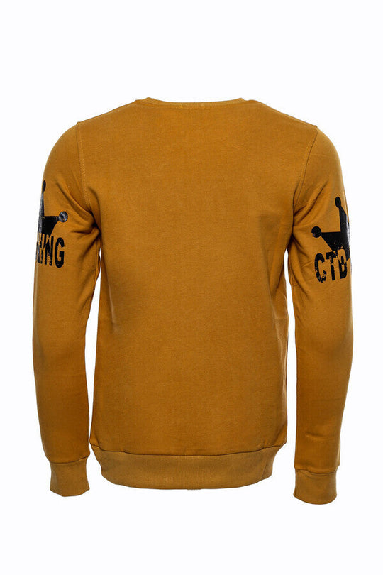Mustard Slim Fit Crew Neck Patterned Sweatshirt | Wessi