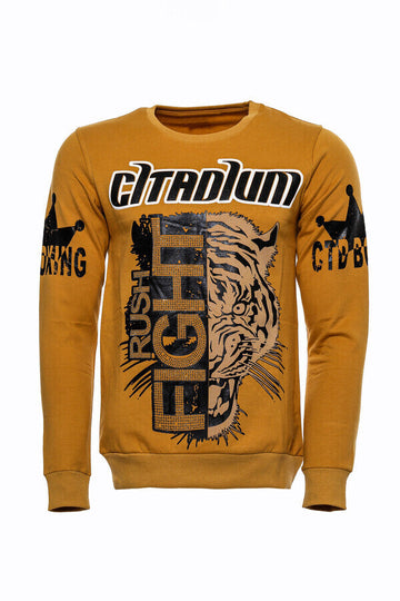 Mustard Slim Fit Crew Neck Patterned Sweatshirt | Wessi