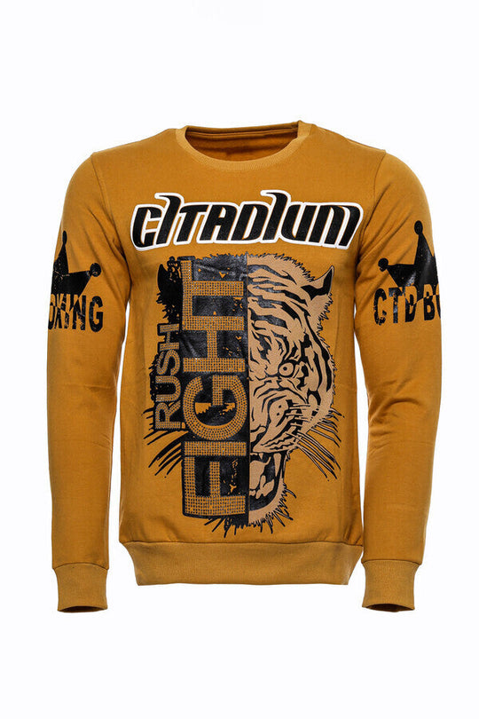 Mustard Slim Fit Crew Neck Patterned Sweatshirt | Wessi