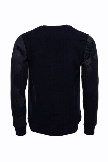 Navy Blue Slim Fit Crew Neck Patterned Sweatshirt | Wessi
