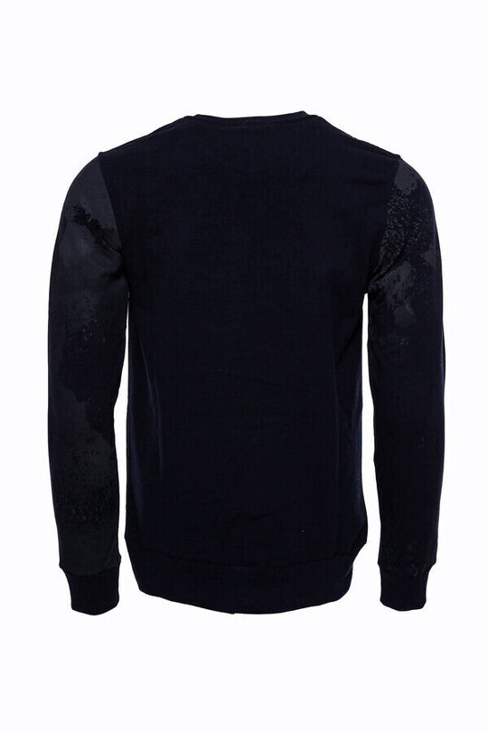 Navy Blue Slim Fit Crew Neck Patterned Sweatshirt | Wessi