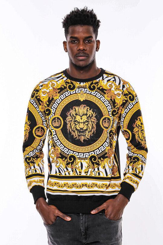 Black & Yellow Slim Fit Crew Neck Patterned Sweatshirt | Wessi