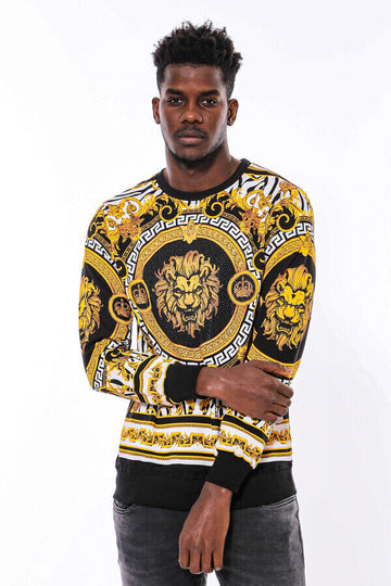 Black & Yellow Slim Fit Crew Neck Patterned Sweatshirt | Wessi