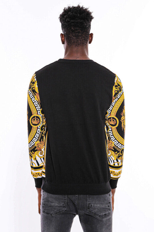 Black & Yellow Slim Fit Crew Neck Patterned Sweatshirt | Wessi
