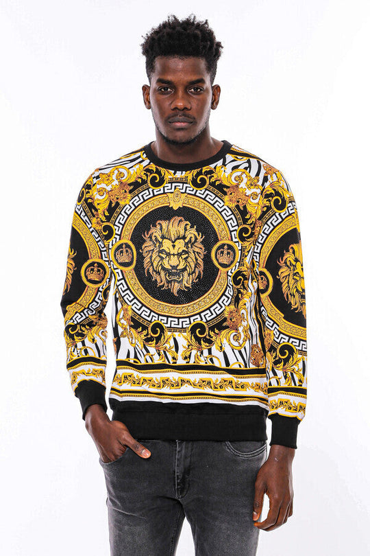 Black & Yellow Slim Fit Crew Neck Patterned Sweatshirt | Wessi