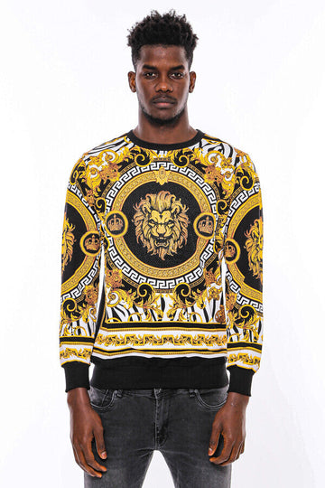 Black & Yellow Slim Fit Crew Neck Patterned Sweatshirt | Wessi