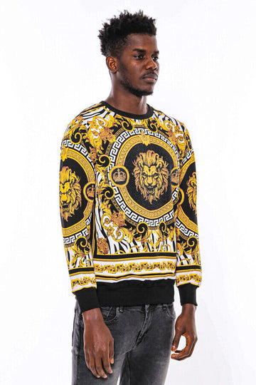 Black & Yellow Slim Fit Crew Neck Patterned Sweatshirt | Wessi
