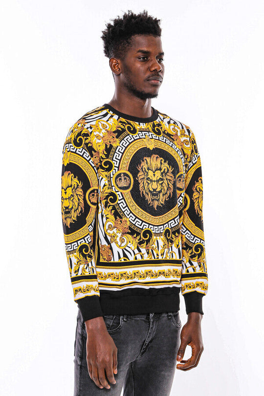Black & Yellow Slim Fit Crew Neck Patterned Sweatshirt | Wessi