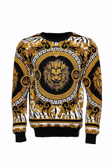 Black & Yellow Slim Fit Crew Neck Patterned Sweatshirt | Wessi