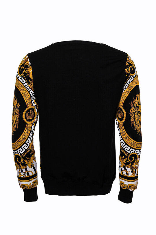 Black & Yellow Slim Fit Crew Neck Patterned Sweatshirt | Wessi