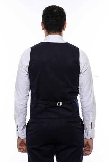 Dark Blue Plaid Double Breasted Collared Slim Fit Waistcoat – Wessi